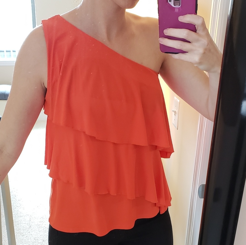 ASOS Orange One-Shoulder Ruffle Top Sz 6 - Picture 3 of 7